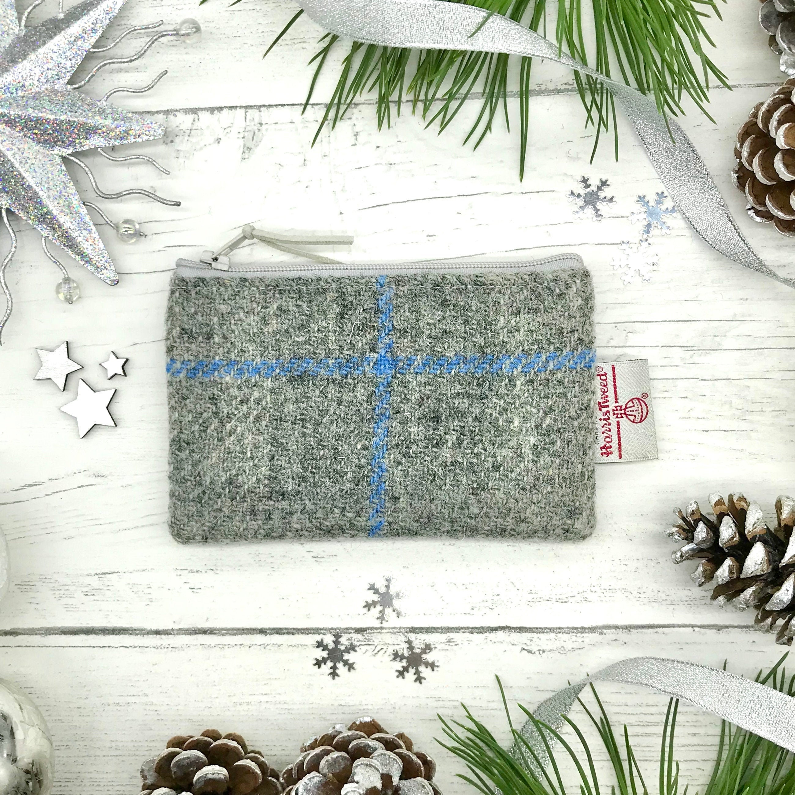 Scottish Harris Tweed® Zipped Coin Purse in Grey Check With