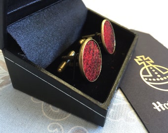 Harris Tweed® Red Brown Cufflinks - Copper Tone Wedding Cuff Links