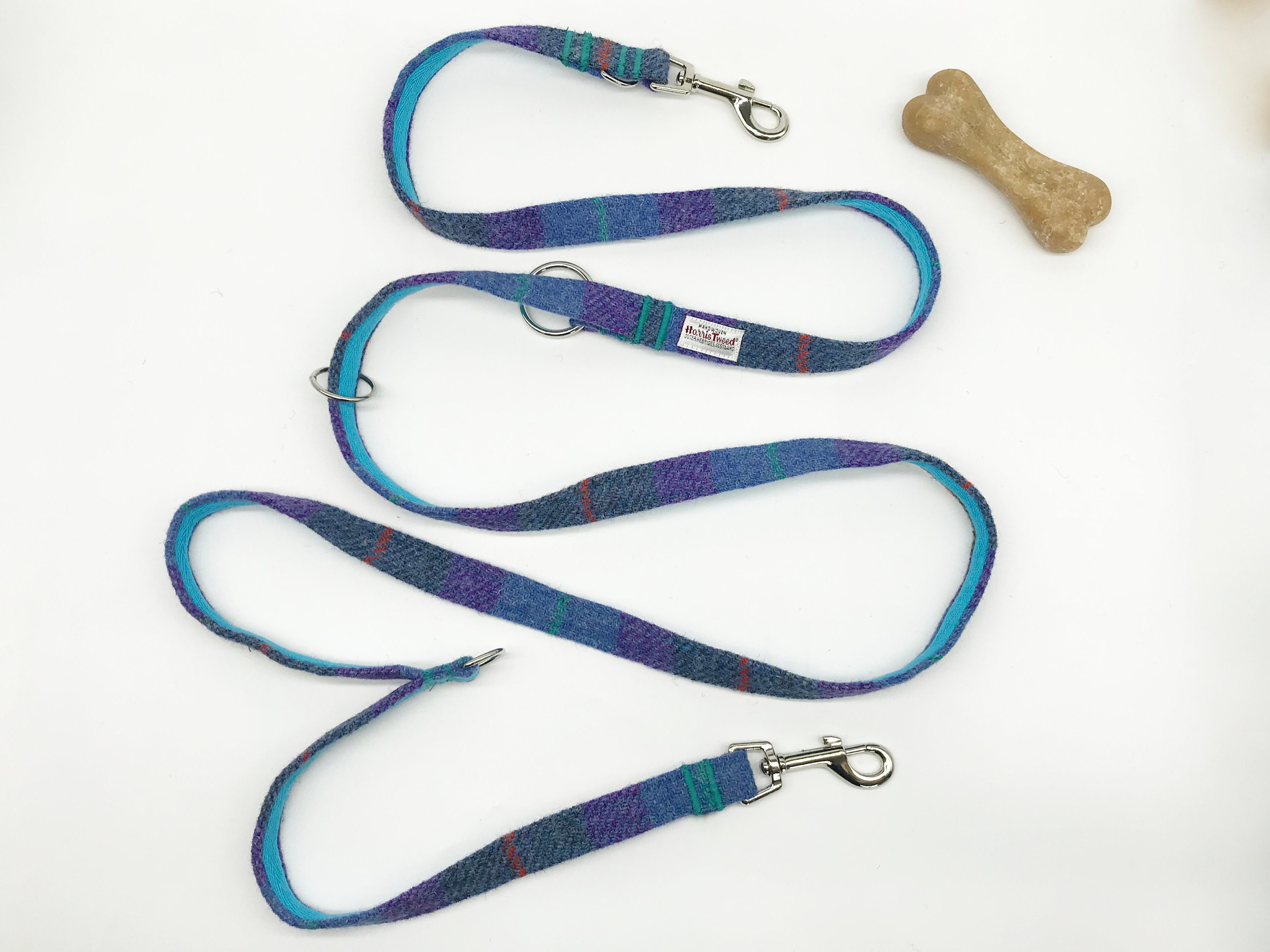 Harris Tweed® Versatile Lead in Purple Green Blue Check | Tweed Plaid Multi Way Dog Lead | Tweed Tartan Multi Function Lead - Thumbnail 2