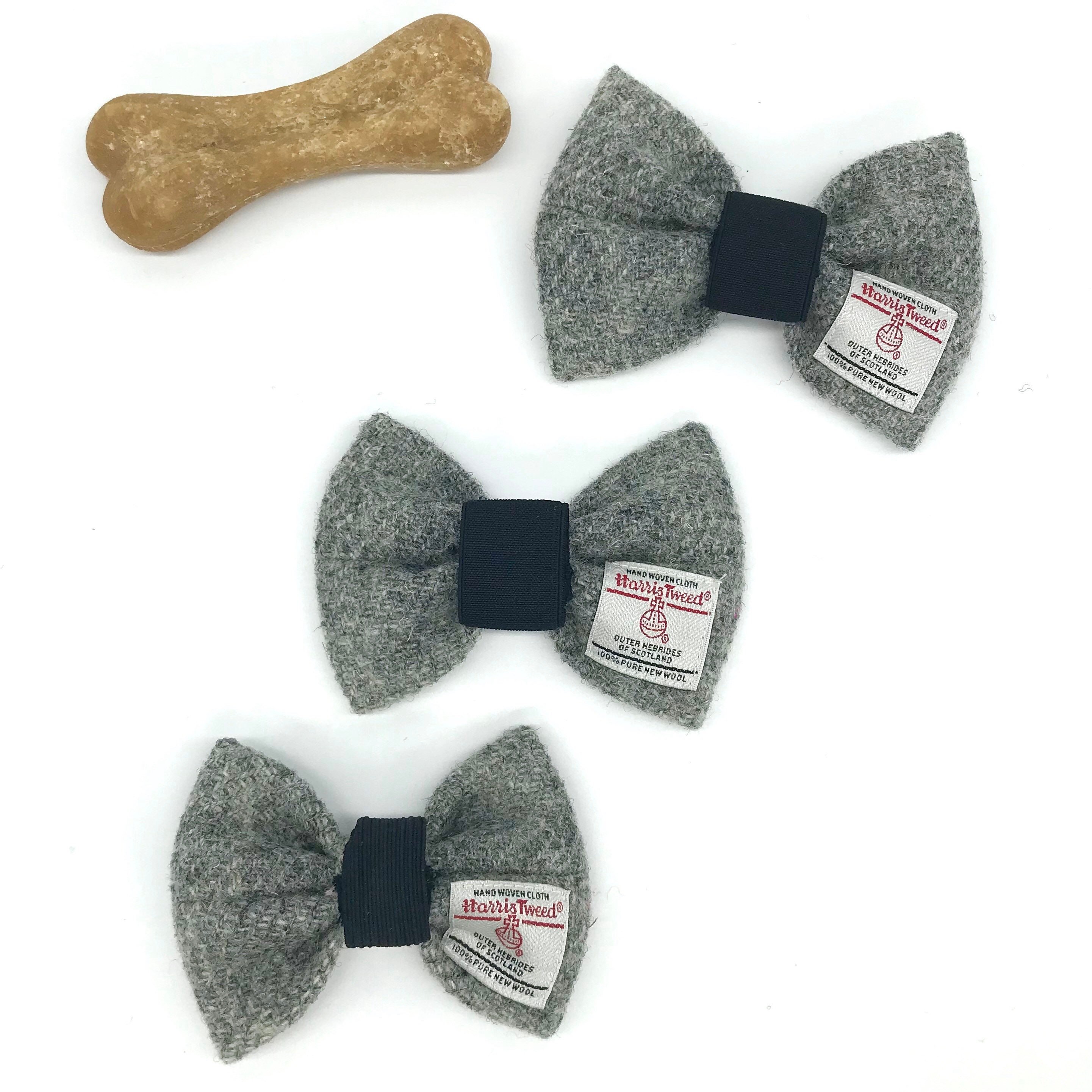 Harris Tweed® Bow Ties for Dog Collars in grey check with pink and blue | Scottish Tweed Dickie Bows for Dogs in gray check - Thumbnail 6