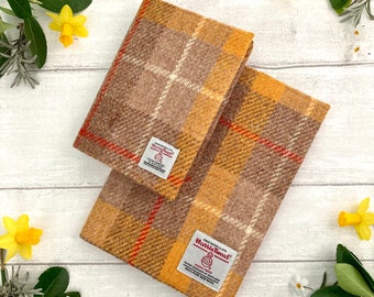 Harris Tweed® gold beige check A5 book cover | Harris Tweed® plaid A5 diary cover | Tartan notebook sleeve | Tweed sketchbook dust cover