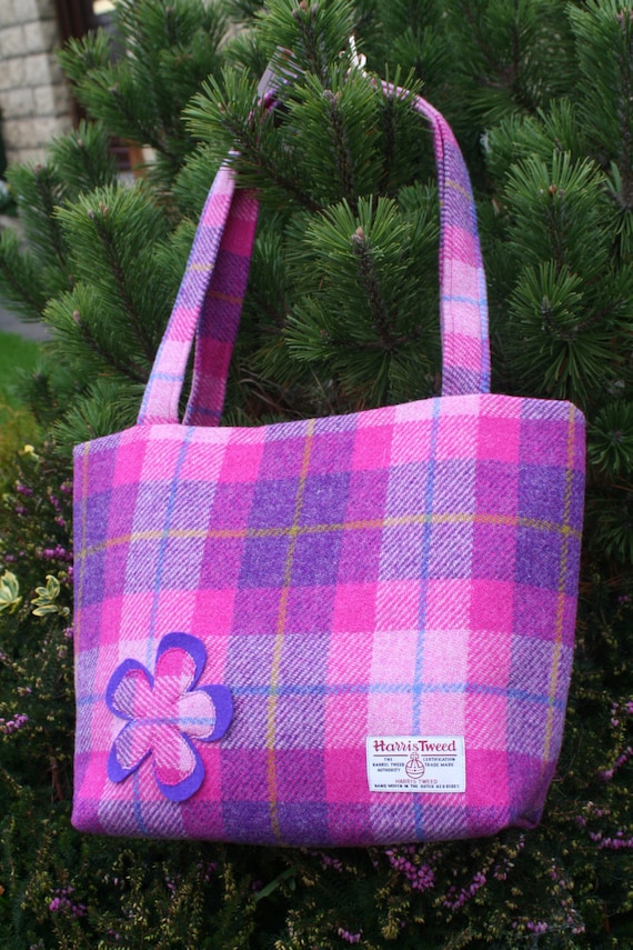 Scottish Harris Tweed® A4 Tote Shopper Bag in Pink Purple 