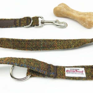 Harris Tweed® Multi-Way Dog Lead: Olive Flecked Plaid, Versatile Design