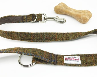 Harris Tweed® Versatile Lead in Flecked Olive Check | Scottish Tweed Plaid Multi Way Dog Lead | Tweed Tartan Multi Function Lead