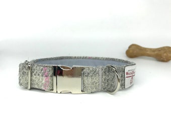 Scottish Harris Tweed® Adjustable Dog Collar in Grey | Gray Plaid Dog collar with metal clasp | Tartan dog collar | Dog lovers gift