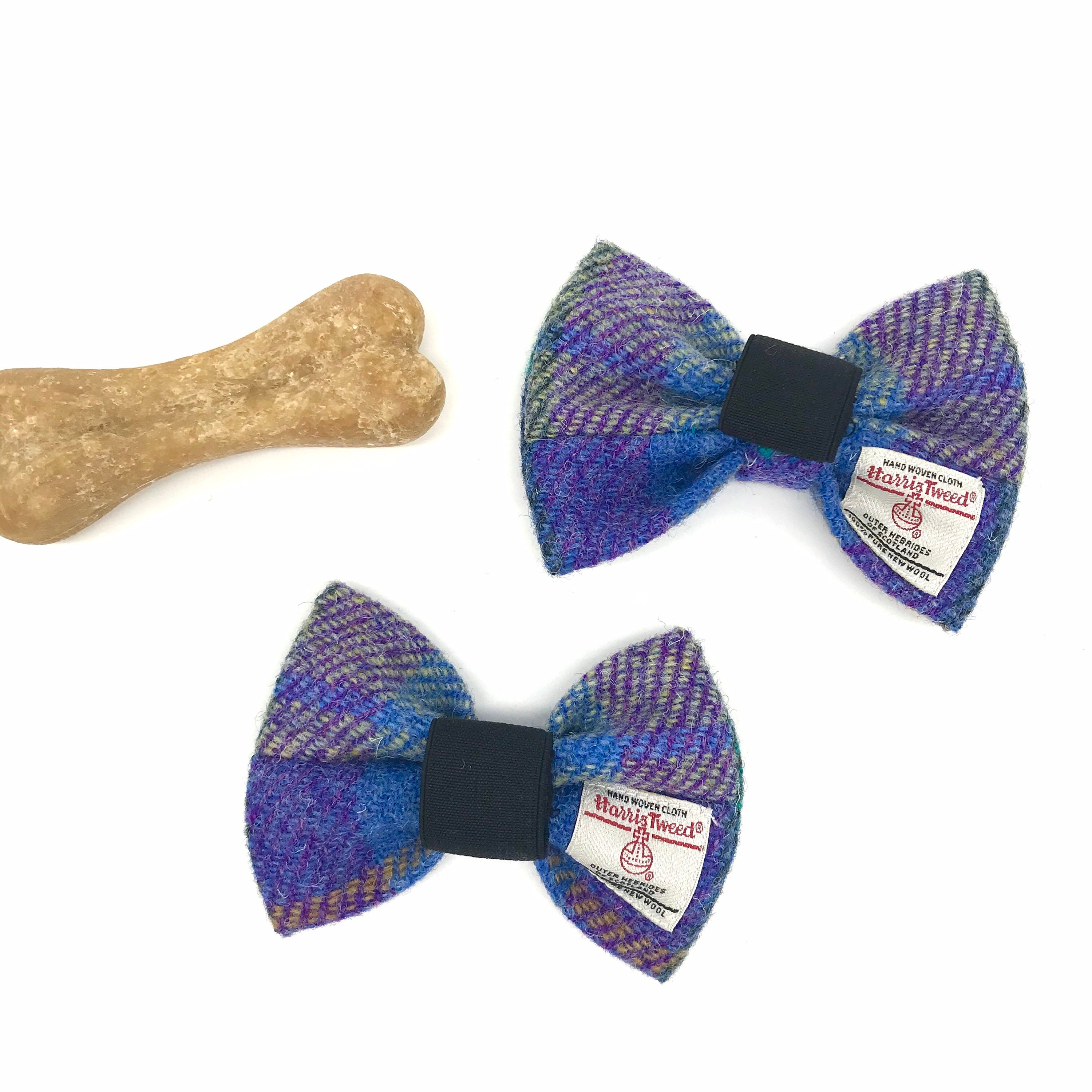Harris Tweed® Bow Ties for Dog Collars in purple green blue check | Scottish Tweed Dickie Bows for Dogs - Thumbnail 6