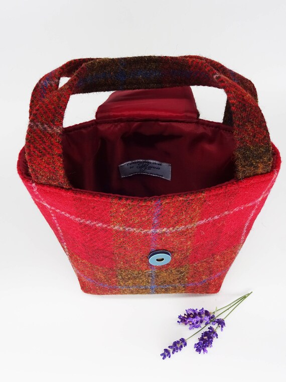 HARRIS TWEED◆トートバッグ/ウール/RED/チェックHARRIS TWEED/ハリスツイード