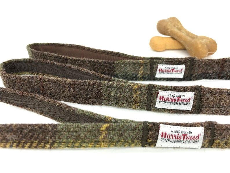 Scottish Harris tweed dog lead Dog lovers gift Tartan dog leash Scottish Harris Tweed\u00ae dog leash in brown and green check