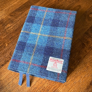 Harris Tweed® Bible Covers Scottish Tweed check tartan Bible dust cover Plaid Tweed Holy Book Protector navy check