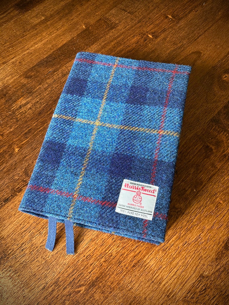 Harris Tweed® Bible Covers Scottish Tweed check tartan Bible dust cover Plaid Tweed Holy Book Protector navy check