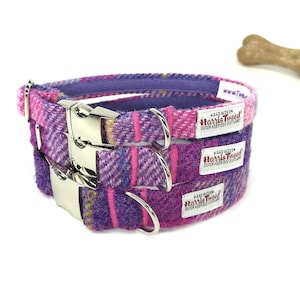 Harris Tweed® Dog Collar: Pink Purple Plaid, Adjustable Metal Clasp