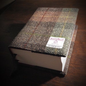 Harris Tweed® Bible Covers Scottish Tweed check tartan Bible dust cover Plaid Tweed Holy Book Protector brown green grey