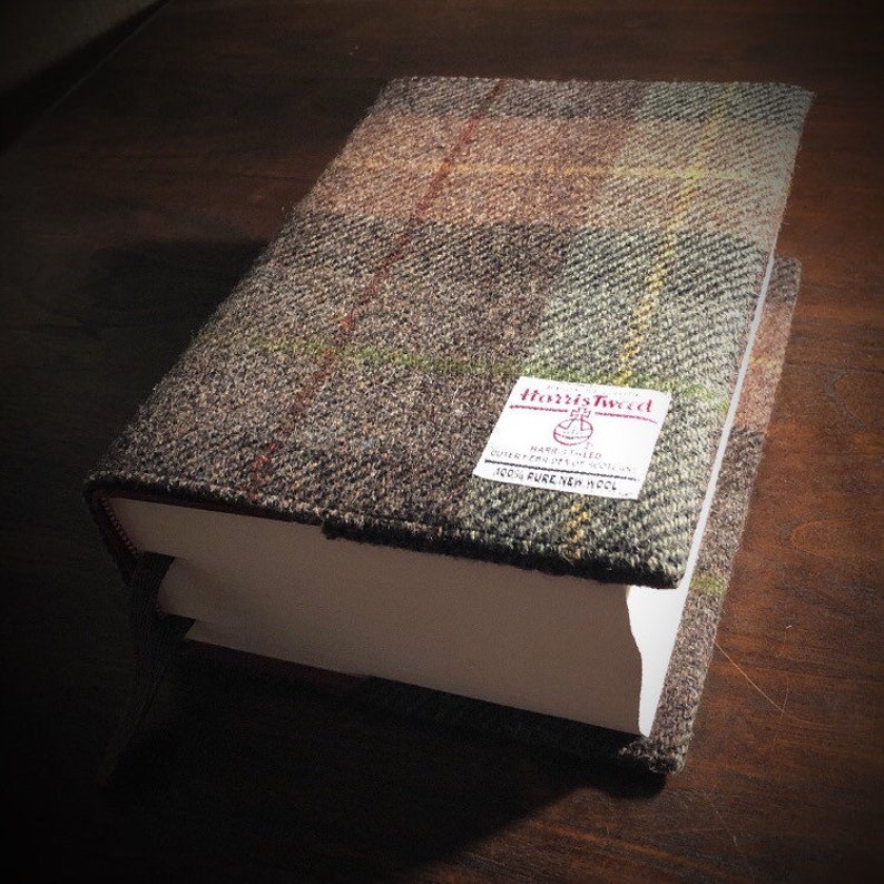 Harris Tweed® Bible Covers Scottish Tweed check tartan Bible dust cover Plaid Tweed Holy Book Protector brown green grey