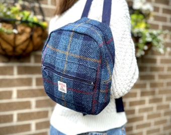 Harris Tweed® Rucksack | Scottish Backpack | Mini Travel Sling Back Pack | Checked Ruck Sack | Plaid Bag Double Adjustable Strap | Canvas