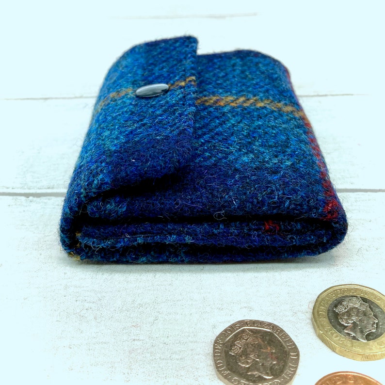 Harris Tweed® 3 Compartment Purse in navy blue check Plaid Accordion Coin Purse Checked Scottish Concertina Purse Scottish Gift image 3