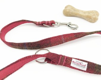 Harris Tweed® Versatile Lead in Red & Brown Check | Scottish Tweed Plaid Multi Way Dog Lead | Tweed Tartan Multi Function Dog Lead