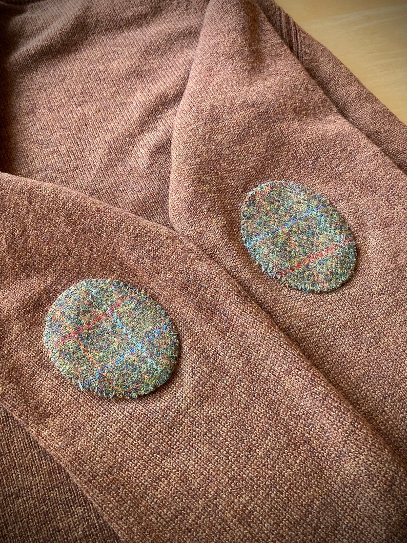 Pair of Oval Harris Tweed® Patches Scottish Jacket Elbow Patch Hand Sew On Jumper Patches Eco Sweater Repair Up-cycle old jumper image 2