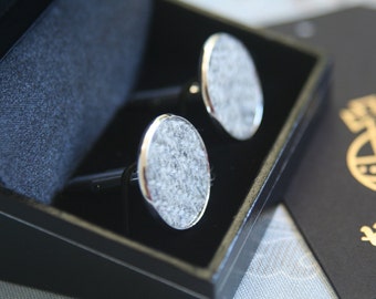 Grey Harris Tweed® silver plated cufflinks | Gray Wedding Cuff links | Best Man Gift | Wedding Favours