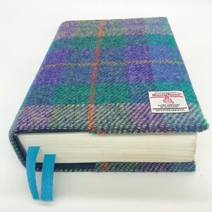 Harris Tweed® Bible Covers Scottish Tweed check tartan Bible dust cover Plaid Tweed Holy Book Protector purple blue green