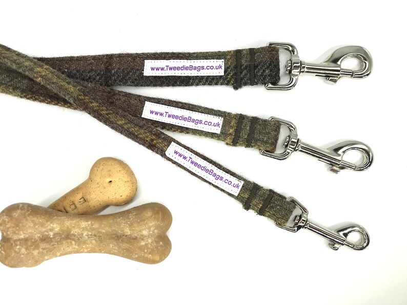Scottish Harris tweed dog lead Dog lovers gift Tartan dog leash Scottish Harris Tweed\u00ae dog leash in brown and green check
