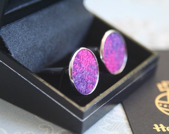 Pink & Purple Harris tweed® silver plated cufflinks | Wedding Cuff links | Best Man Gift | Wedding Favours