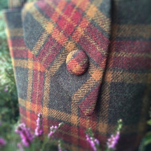 Scottish Harris Tweed® Asymmetric Tote in olive, gold & red check Plaid Tweed Tote Bag Tartan Tweed Tote Bag Check Tweed Shoulder Bag image 3