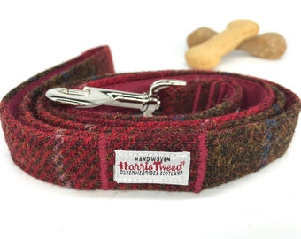 Scottish Harris Tweed® dog leash in red and brown check | Scottish Harris Tweed® dog lead | Tartan dog leash | Dog lovers gift