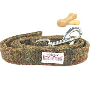Harris Tweed® Dog Leash: Scottish Tartan Wool Lead Flecked Olive