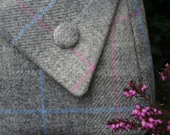 Scottish Harris Tweed® Asymmetric Handbag in grey check | Gray Scottish Tweed Bag with Adjustable Strap