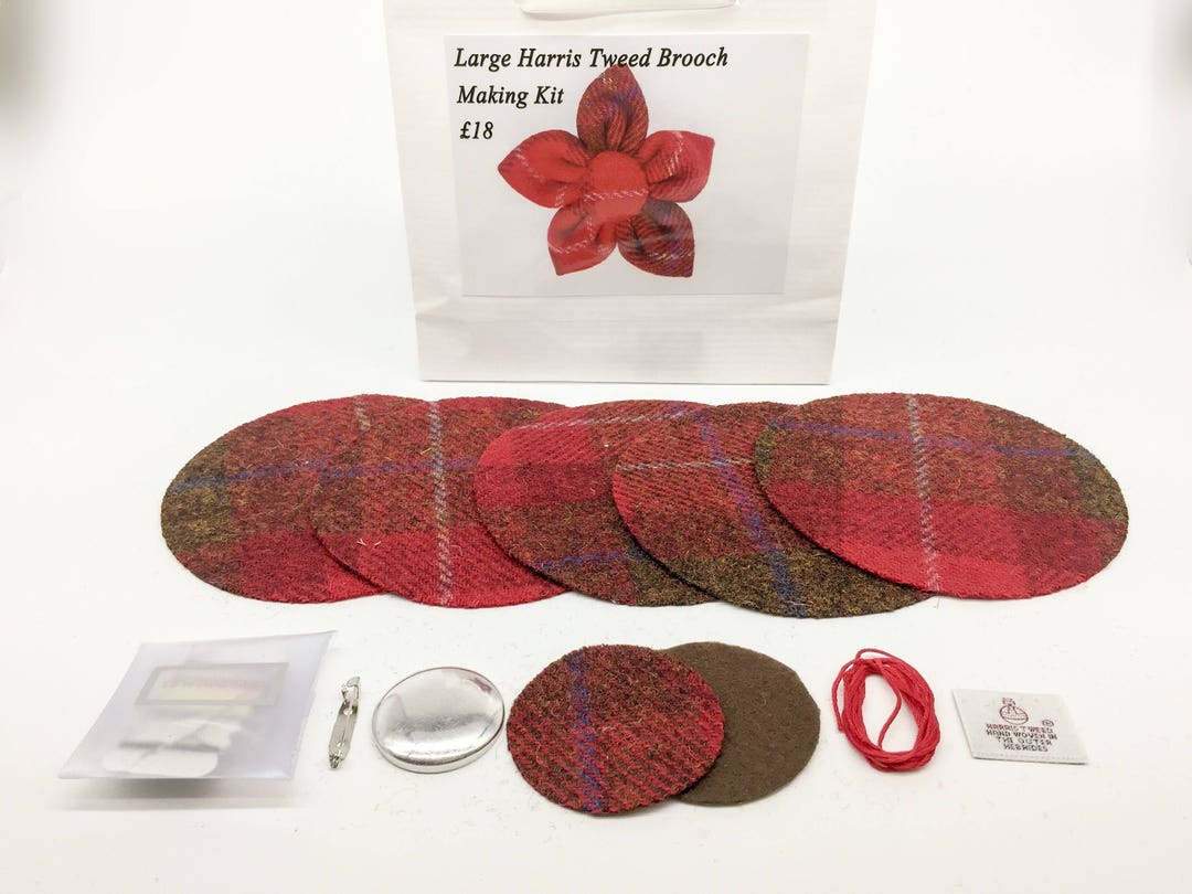 Large Checked Harris Tweed® Brooch Making Kit Crafters Kit Scottish Pin
