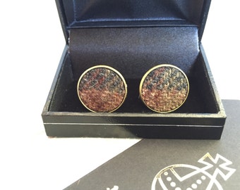Harris Tweed® Cufflinks: Brown, Green & Grey Wool in Copper Tone