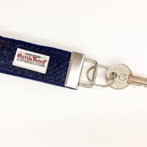 Harris Tweed® Key Fob: Navy & Red Check, Scottish Wool Keychain