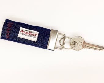 Scottish Harris Tweed® key fob in navy & red check | Tweed New Home keychain | Tweed Housewarming keyring