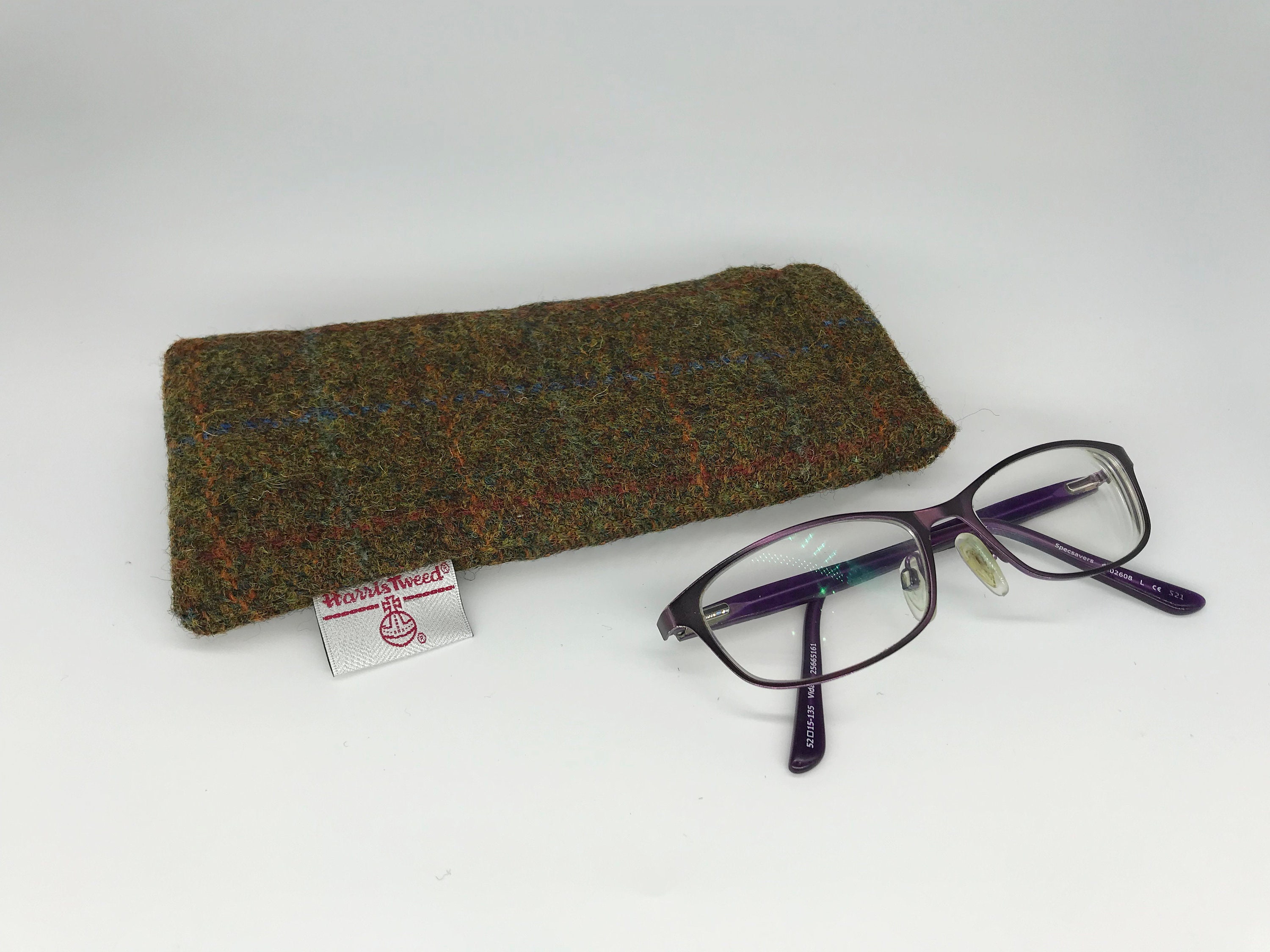 Scottish Harris Tweed® Glasses Case Flexi Top in Olive | Tweed Spectacle Sleeve | Harris Tweed® Sunglasses Case | Safe Secure & Protected - Thumbnail 3