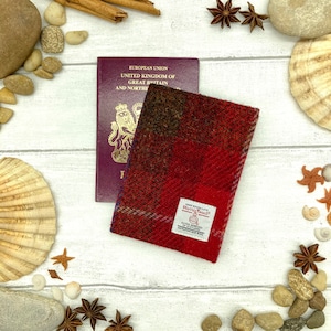 Harris Tweed® Passport Cover: Red Brown Tartan, Scottish Wool