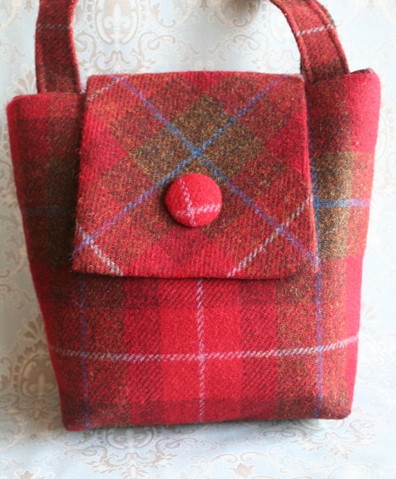 HARRIS TWEED◆トートバッグ/ウール/RED/チェックHARRIS TWEED/ハリスツイード