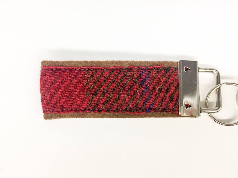 Scottish Harris Tweed® key fob in red & brown check Tweed New Home keychain Tweed Housewarming keyring image 3