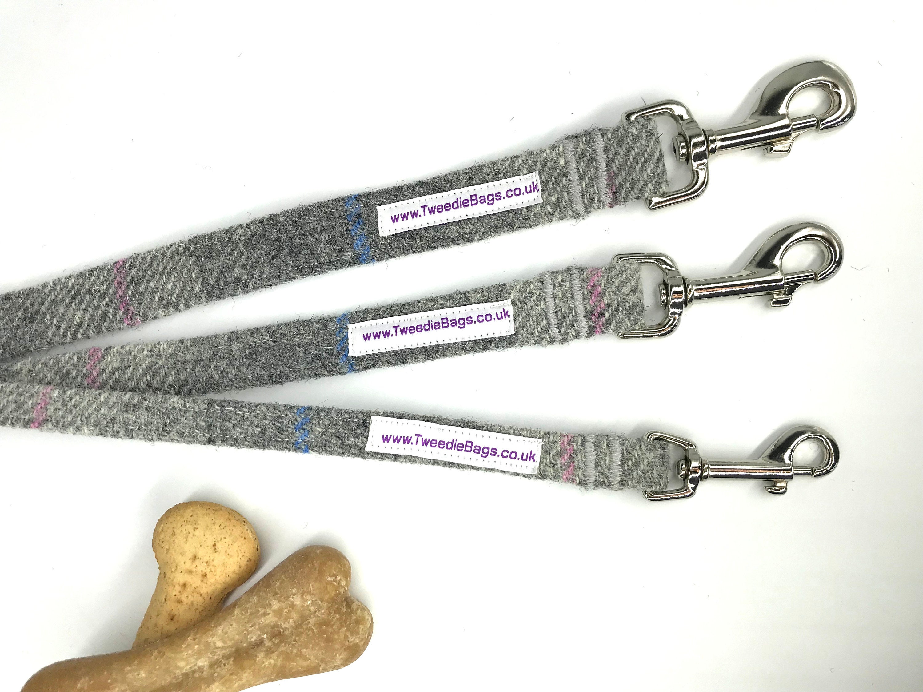 Scottish Harris Tweed® dog leash in grey check | Gray Scottish Harris Tweed® dog lead | Tartan dog leash | Dog lovers gift - Thumbnail 2
