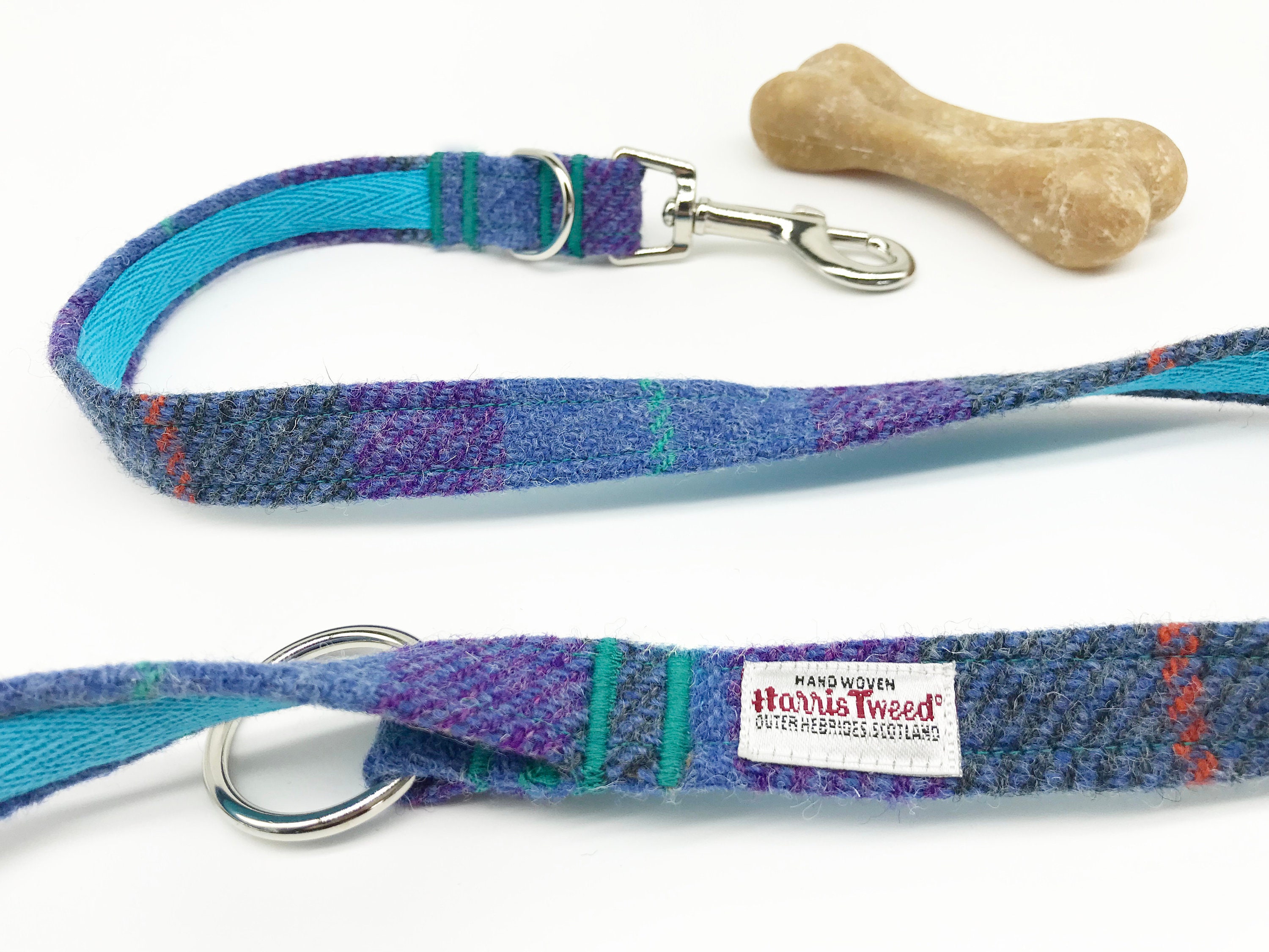 Harris Tweed® Versatile Lead in Purple Green Blue Check | Tweed Plaid Multi Way Dog Lead | Tweed Tartan Multi Function Lead