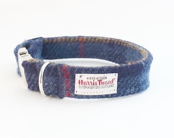 Scottish Harris Tweed® Adjustable Dog Collar 2cm wide | Plaid Dog collar with metal clasp 3/4" width | Tartan dog collar | Dog lovers gift