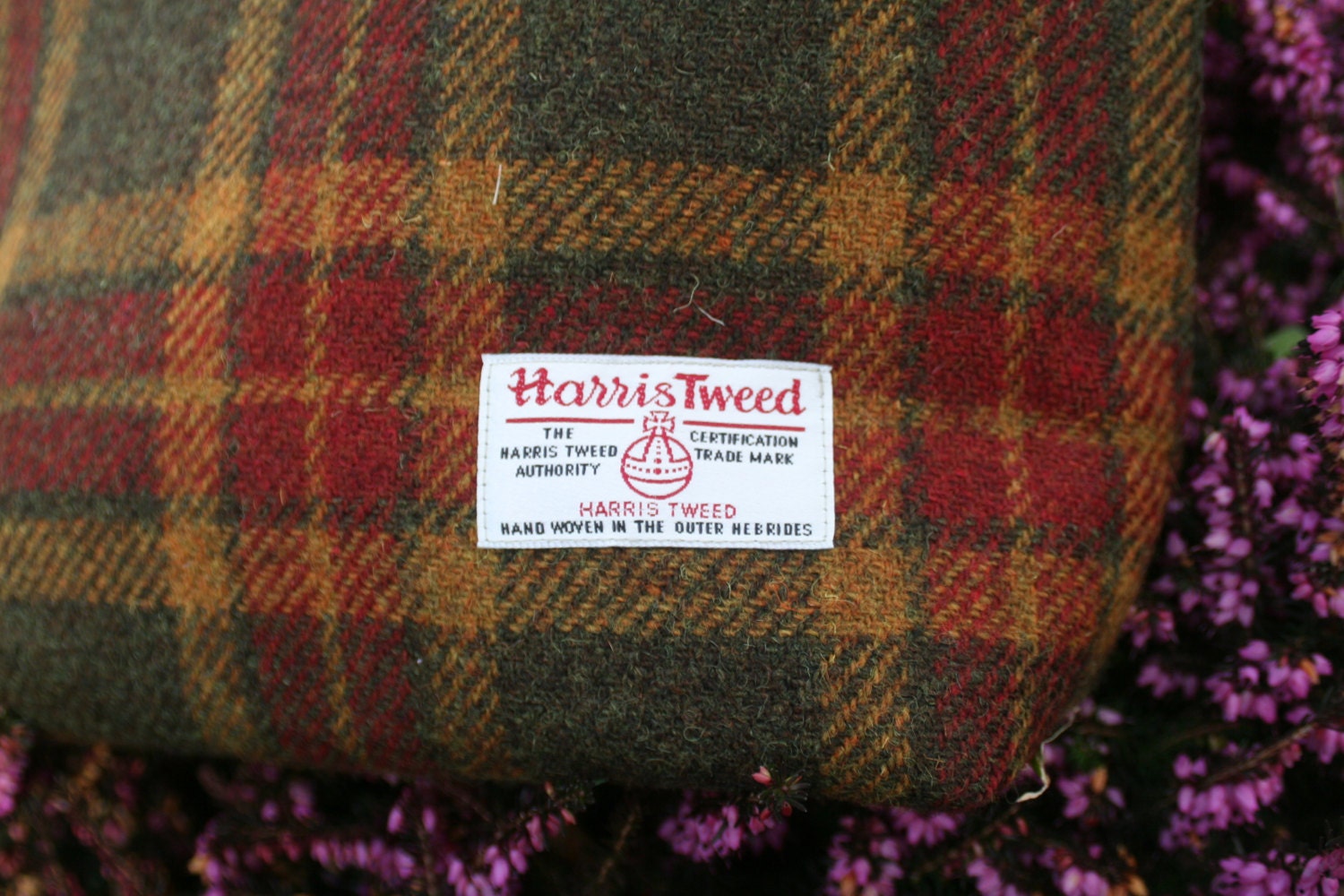 Scottish Harris Tweed® Tote Bag in Olive, Gold & Red check | Plaid Tweed Tote Bags | Tartan Tweed Tote | Checked Tweed Shoulder Bags - Thumbnail 4