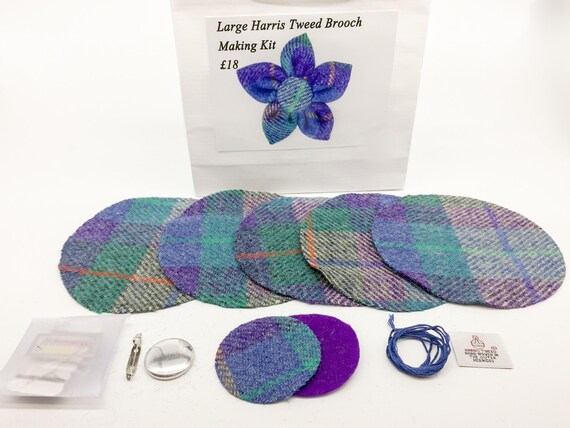 Deep Blue Harris Tweed Botones cubierto de tela Conjunto de 6 o 12