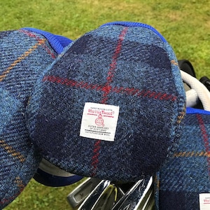 Capa para cabeça de golfe One Harris Tweed®: capa para driver xadrez escocês azul-marinho