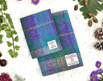 Harris Tweed® purple green check A5 book cover | Harris Tweed® plaid A5 diary cover | Tartan notebook sleeve | Tweed sketchbook dust cover