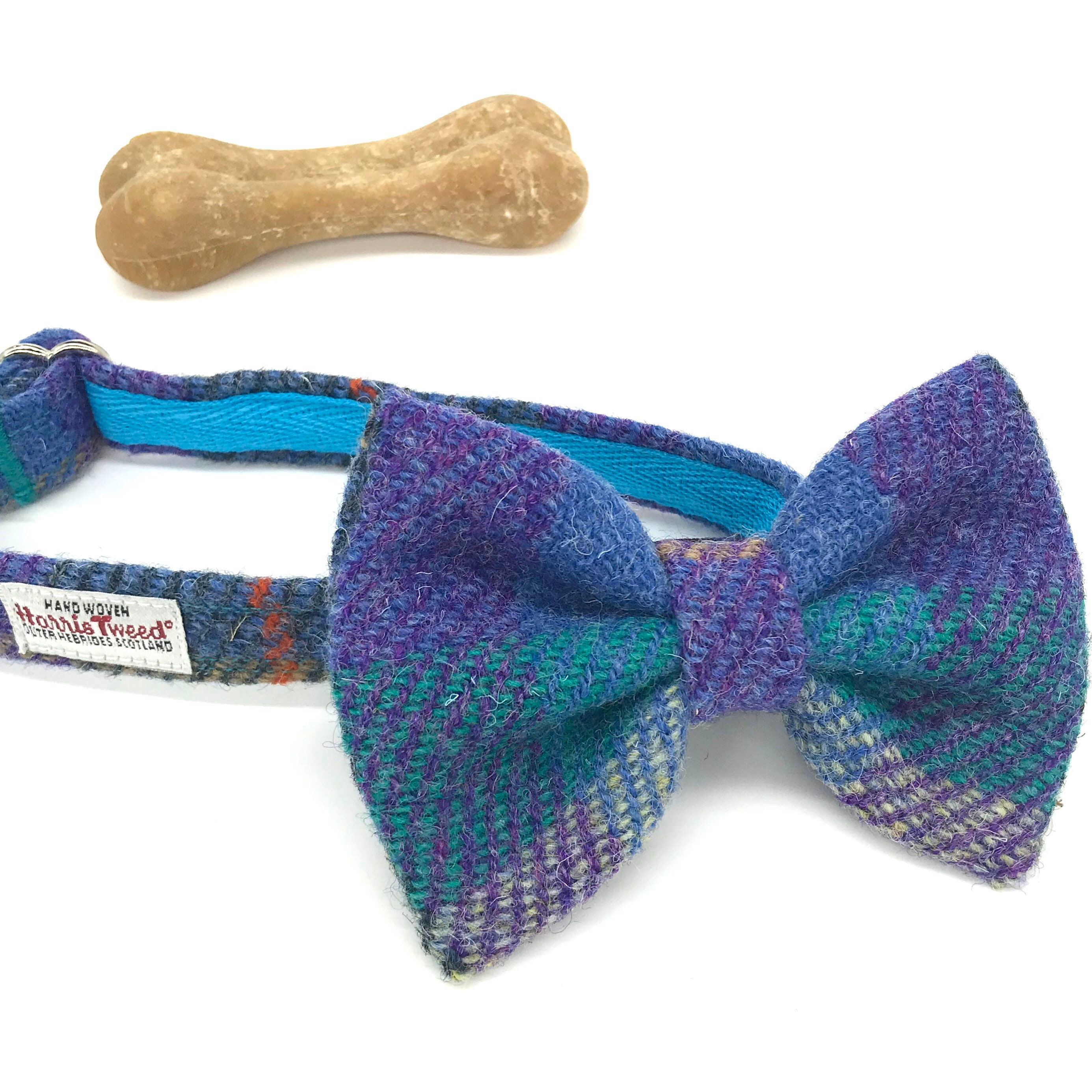 Harris Tweed® Bow Ties for Dog Collars in purple green blue check | Scottish Tweed Dickie Bows for Dogs - Thumbnail 4