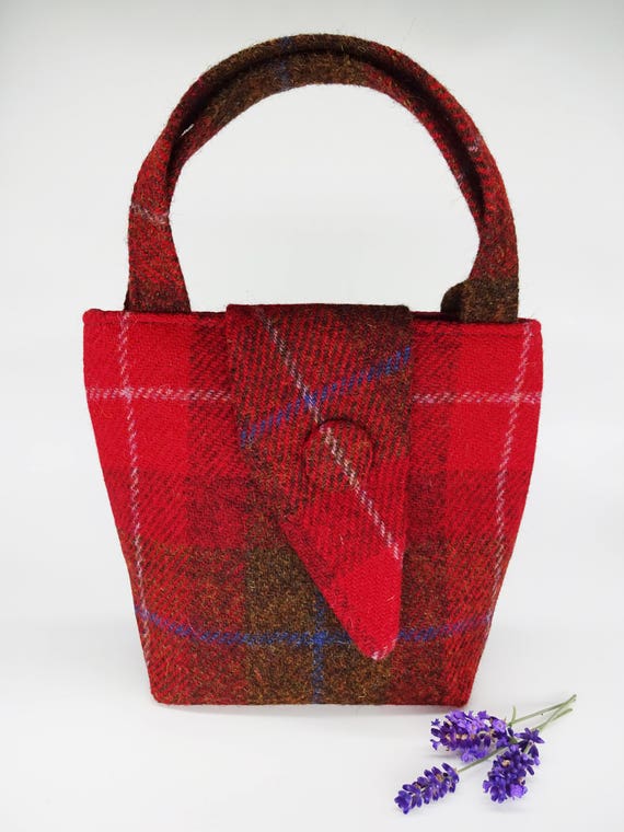 HARRIS TWEED◆トートバッグ/ウール/RED/チェックHARRIS TWEED/ハリスツイード