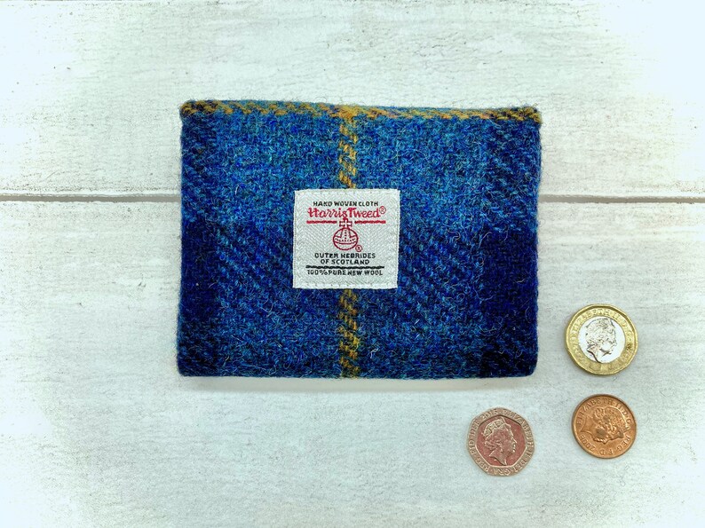 Harris Tweed® 3 Compartment Purse in navy blue check Plaid Accordion Coin Purse Checked Scottish Concertina Purse Scottish Gift image 2