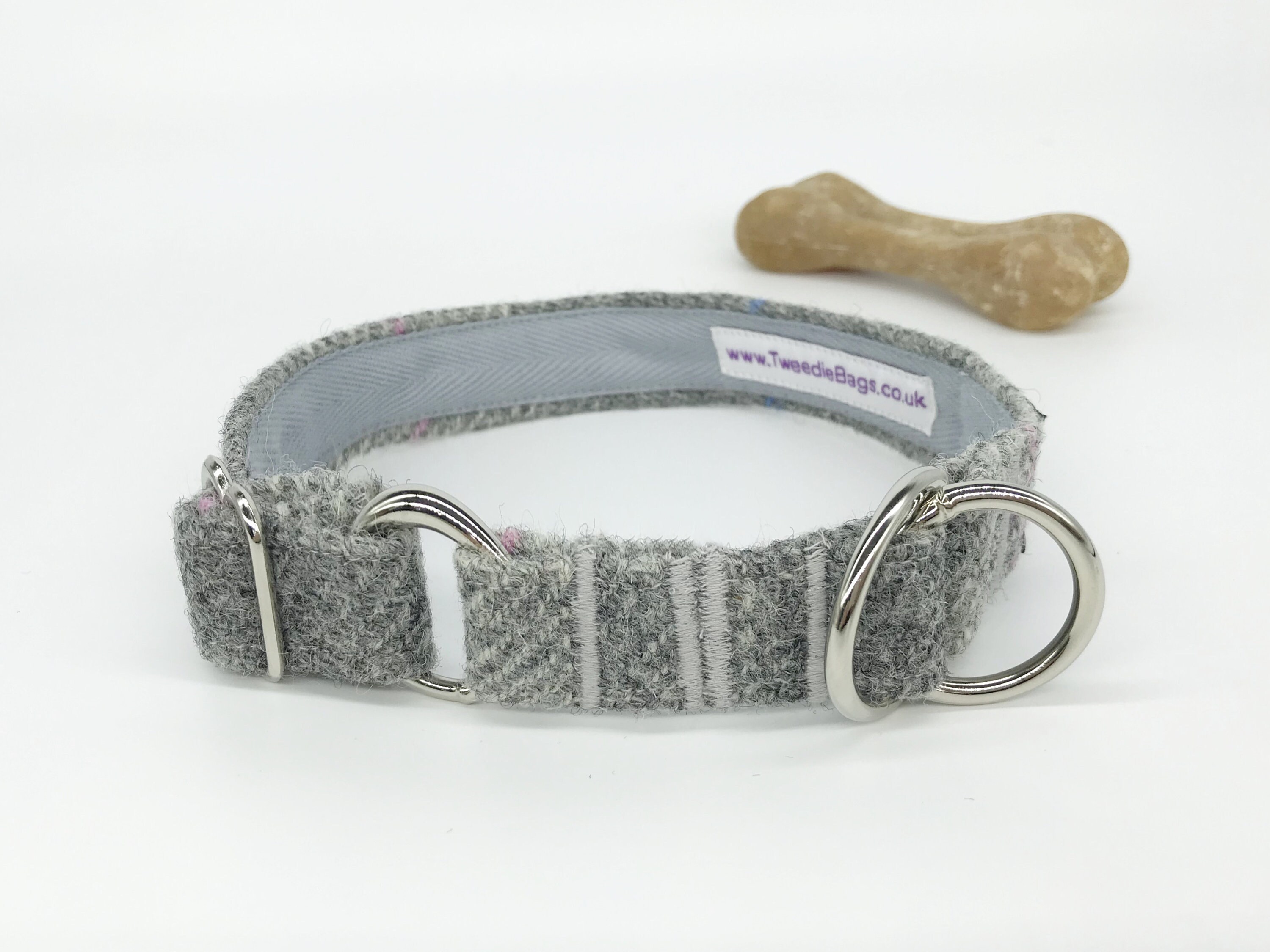 Harris Tweed Half Check Adjustable Dog Collar in Grey Check