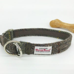 Harris Tweed® Half Check Dog Collar: Brown Green Check, Adjustable