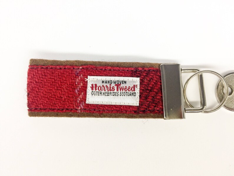 Scottish Harris Tweed® key fob in red & brown check Tweed New Home keychain Tweed Housewarming keyring image 2